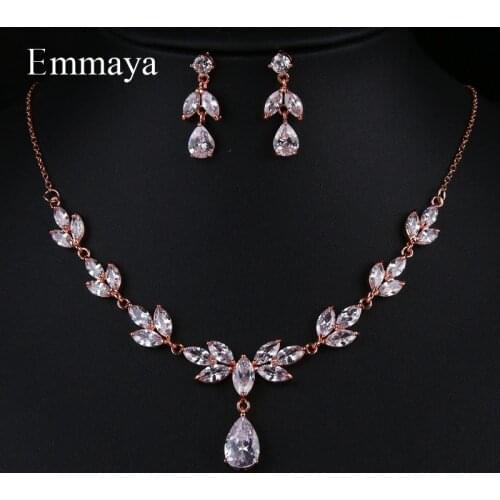 Emmaya New Flower-shape For Women Delicate Earring And Necklace Cubic Zircon Fashion Statement In Party Elegant Jewelry Set