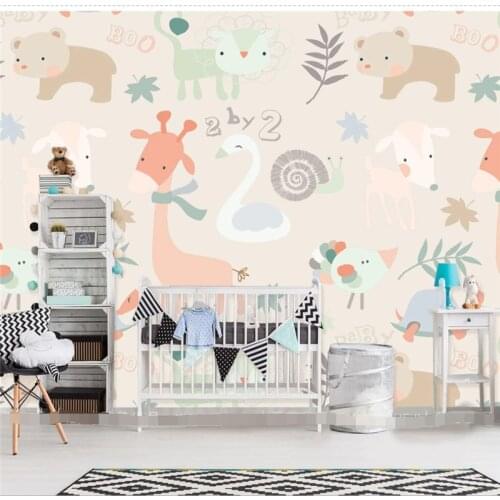 Custom wallpaper mural small animals Nordic Japanese and Korean childrens room background interior decoration painting