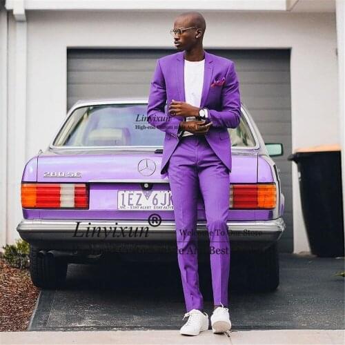 Latest Design Purple Mens Suit Slim Fit Wedding Groom Tuxedos Notched Lapel Party Prom Blazer Costume Homme 2 Pieces Jacket Pant