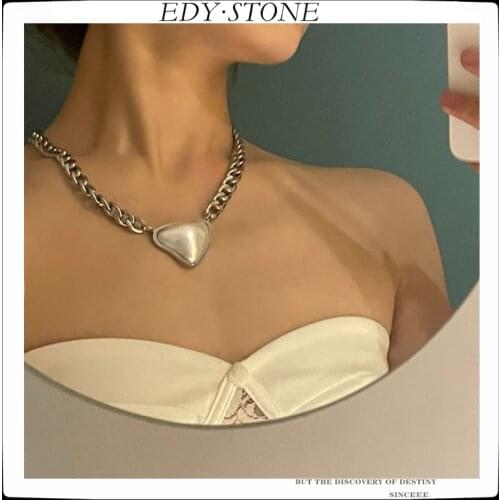 EDY 2021 New Punk Hip Hop Pearl Cuba Titanium steel Cuba Necklace Personality Necklace For Women Couple Girls Men Party Jewelry