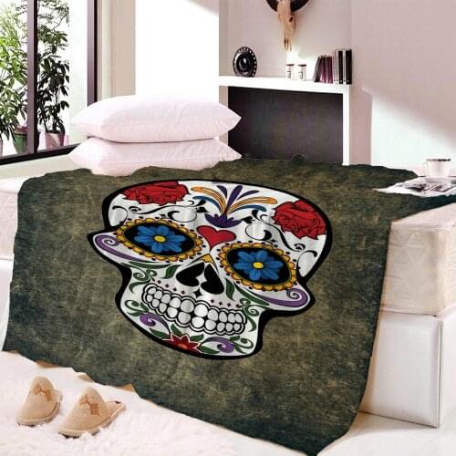 Skull Plush Blanket Sherpa Blanket Gothic Bedding Black White Mystic Bed Blanket For Boy Mantas De Cama