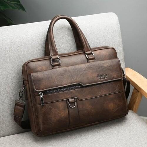 TopFight 2021 Vintage Mens PU Leather Briefcase Business Office Handbag Crazy Shoulder Messenger Bag for 14