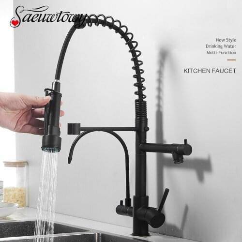 Drinking Water Kitchen Faucet Rotatble Filter Pure Water Hot And Cold Water Mixer Taps Spring Pull Down Kitchen Tap Deck Mount
