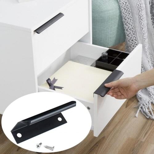 Hidden Drawer Handle Curved Design Aluminium Alloy Black Concealed Finger Edge Pull Handle with Screws Home Cabinet Supplies