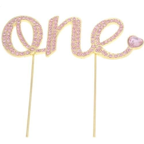 Rhinestone Cake Topper Happy Birthday 1st Number One Decor Wedding with Heart Shape Gold Cake Home Torten Decorations Christmas