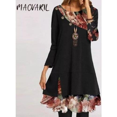 Autumn Elegant Patchwork Floral Dress Women O Neck Long SLeeve A-Line Party Dresses 2020 Lady Fashion Button Midi Dress Vestidos