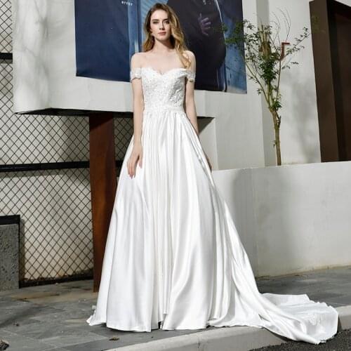 Sweetheart Wedding Dress Lace Applique card shoulder White/Ivory Bride Trailing Dresses Vestido De Noiva