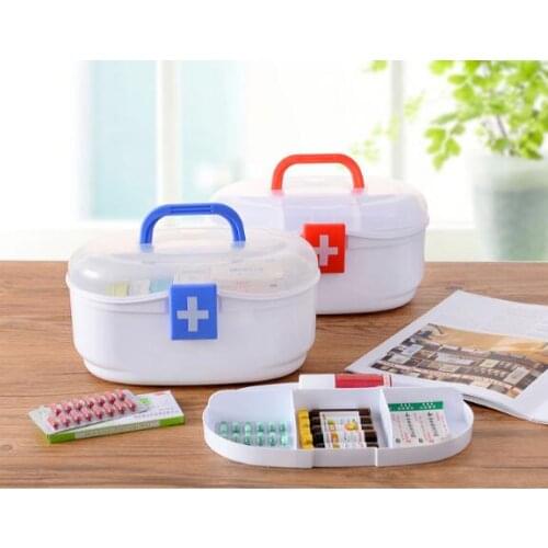 1PC Home First Aid Kit Plastic Medication Storage Boxes Medicine Container Drug Bottle Save Space 2 Layers Multi Grid Box LF 054