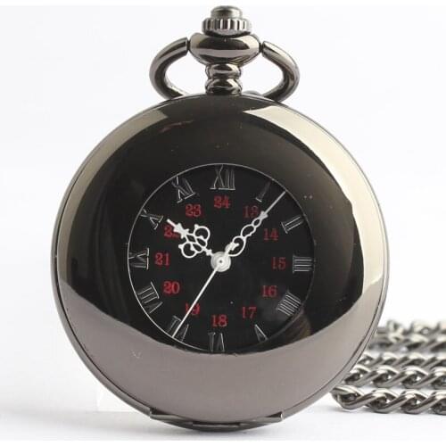 10pcs/lot Classic Black Mechanical Pocket Watch Roman Dial Hand Wind Gift Watches with Chain