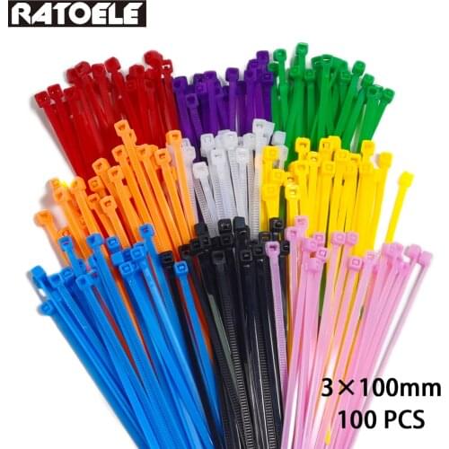 100pcs Cable Ties 3×100mm Self-Locking Nylon Wire Cable Zip Ties White Black Organiser Fasten Cable