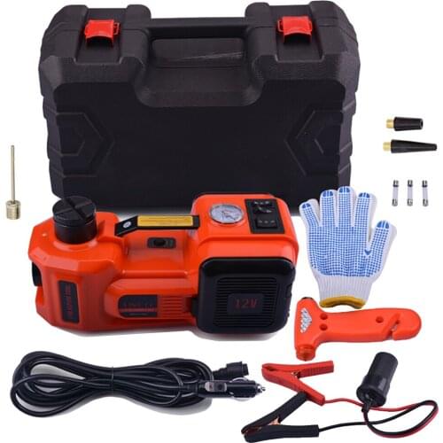 12V DC 5.0T(11023lb)Car Jack Electric Hydraulic Floor Jack, Tire Inflator Pump and LED Flashlight 3 in 1 Set With Safe Hammer