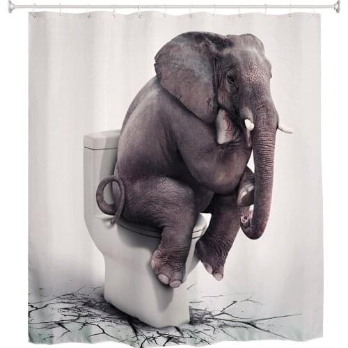 180 x 180cm 3D Shower Curtain High-definition Digitally Elephant Printed Thickened Polyester Shower Curtain 12 Hooks Waterproof