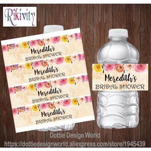 20pcs Custom Rose Marble Bridal Shower Water Bottle Wine Labels Candy Bar Wrapper Stickers Wedding Baby Shower Party Decoration