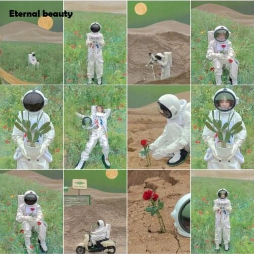 5D Diy Diamond Painting Girls In Space Suits Diamond Embroidery Holding Flowers On The Green Lawn Diamond Mosaic Needlework Gift