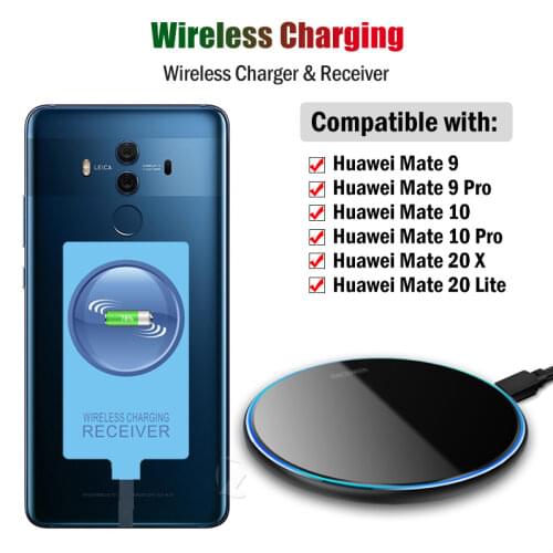 Qi Wireless Charger & Receiver for Huawei Mate 9 10 Pro 20 Lite 20 X Phone Wireless Charging Adapter USB Type-C Connector