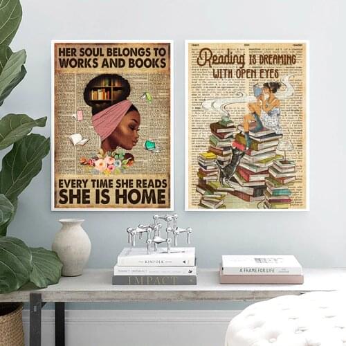 Girls Inspirational Quote Canvas Painting Girl Love Reading Books Vintage Posters and Prints Coffee Shop Wall Art Pictures Decor