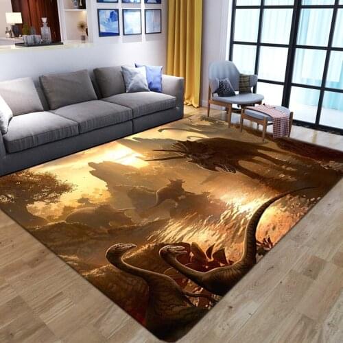 European and American Carpets Cartoon 3D Jurassic Dinosar Printed Kids Game Rug Soft Flannel Boys Play Mat Child Gamer Area Rugs