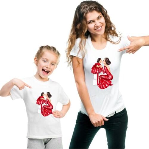 Mother and Daughter T-shirt Print Casual White Short Sleeve Family Matching Clothes Mother Daugher Tshirt Family Look