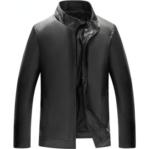 Stand Collar Leather Jacket for Middle-aged Men Dad Mens Thin Middle-aged and Elderly Soft Leather Jacket