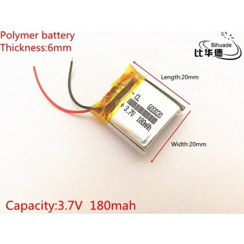 3.7V 180mAh 602020 Lithium Polymer Li-Po li ion Rechargeable Battery cells For Mp3 MP4 MP5 GPS PSP mobile bluetooth