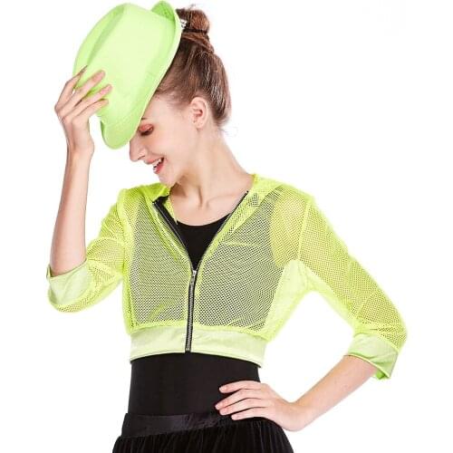 MiDee HipHop Dance Mesh Top for Girls Kid Short Hoodie Coat Street Dance Men Adult Jazz Competition Dancewear Beach Vacation