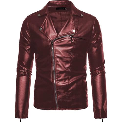 Mens Leather Jacket 2021 Fall Leather Jacket Lapel Short Motorcycle Jacket Red Stage Handsome Slim PU faux leather Jacket