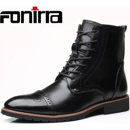 FONIRRA 2019 Winter Men Snow Boot Pointed Toe Men Chelsea Boots Lace-up Ankle Boots High Quality Men British Style Shoes 602