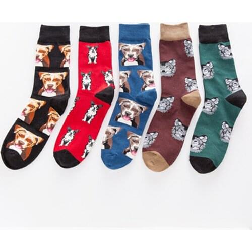 Mens Combed Cotton Socks Funny Pattern Dog Novelties Funny Socks Casual Staff Socks Costume Dresses Calcetines Skarpetki