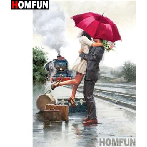 HOMFUN Full Square/Round Drill 5D DIY Diamond Painting "Train couple" Embroidery Cross Stitch 5D Home Decor A01191