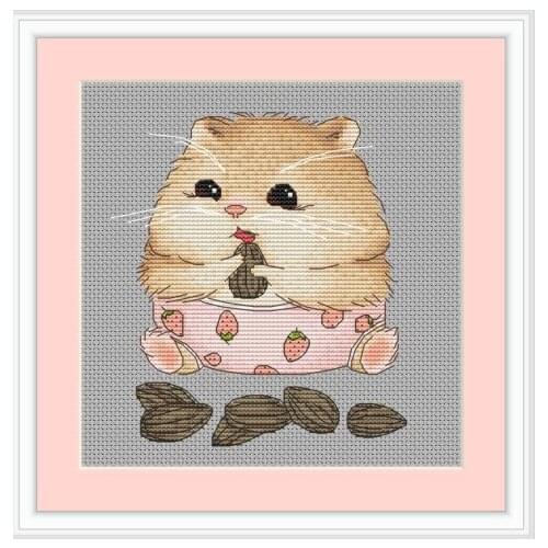 Cross stitch kit Animal cotton thread Love lock canvas stitching embroidery Little hamster eating melon seeds