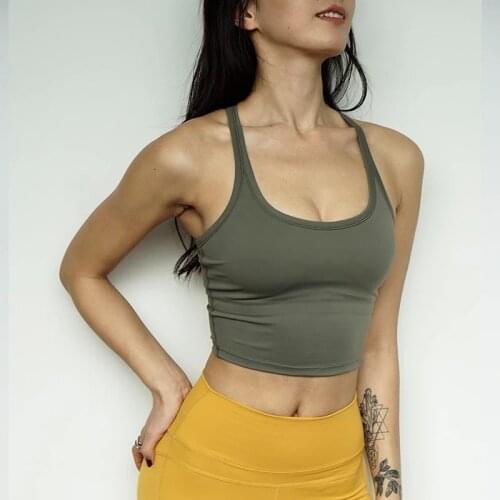 2021 New Sports Vest Women Elastic Tight Sleeveless Running Vest Sexy Crop Top Workout Quick-Dry Yoga Shirts With Pads -40