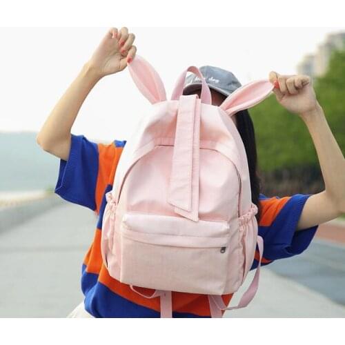 Joyloading Cartoon Rabbits Ear Design Solid Color Backpack Students Preppy Schoolbag Children Fashion Pack