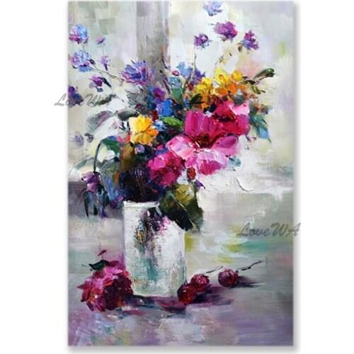 Hotel Decorative Item Fine Art Hand-painted Abstract Palette Knife Flower Picture Oil Painting Canvas Wall Decor Art Panel Set