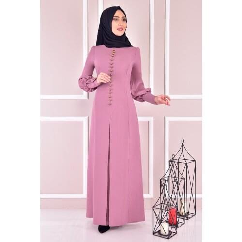 Düğmeli Elbise Gül Kurusu ASM21510