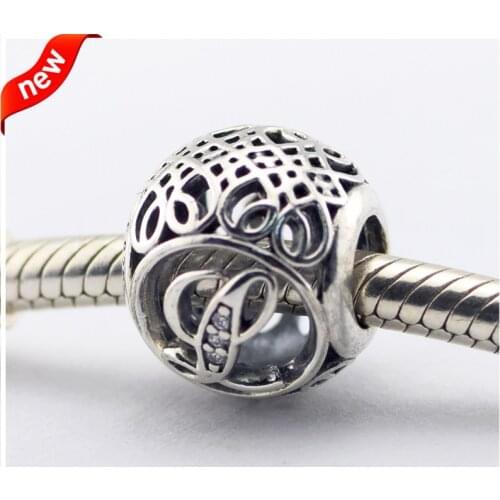 Fits for Pandora Bracelets Alphabet L Charms with Clear Cubic Zirconia 100% 925 Sterling Silver Beads Free Shipping