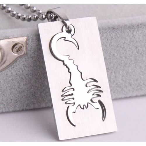 Rectangle Scorpions Tag 316L Stainless Steel pendant necklaces bead chain for men women wholesale