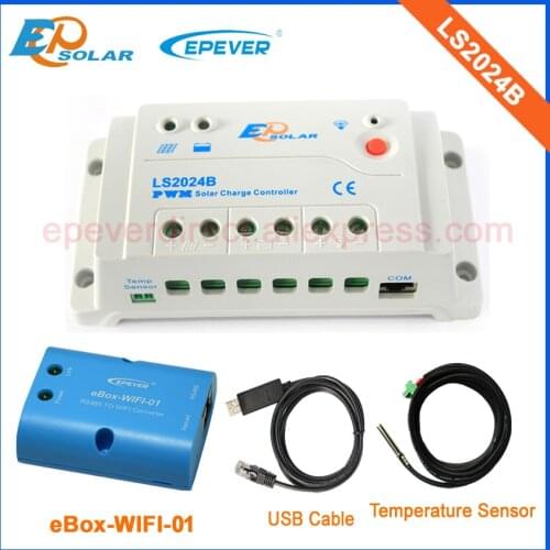PWM Solar battery charger LS2024B 20amp 12v 24v auto type with wifi box USB cable+temperature sensor