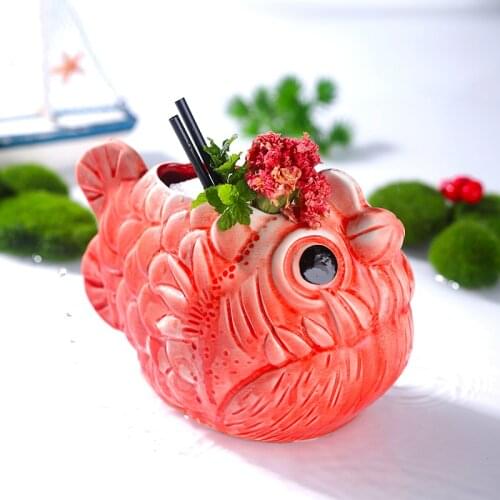 Creative 3D Piranha Molecular Cocktail Cup Flux Led Wine Glass Bar Party Scary Lantern Fish Ice Cream Hawaii Tiki Mermaid Glass