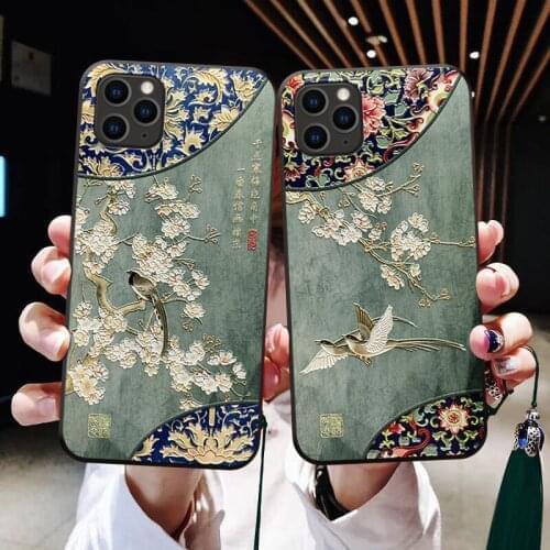 Flower Birds 3D Embossed Phone Case for Samsung S10e S8 S9 S10 S20 Ultra Plus Note 8 9 10 Plus Soft Back Cases Tassel Covers
