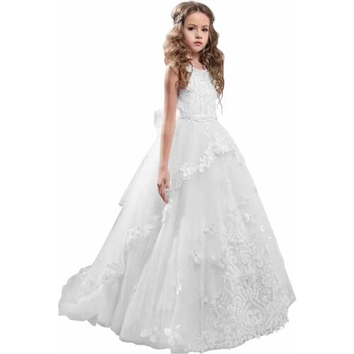 Luxury Crystal Beading Sleeveless Flower Girls Dresses White Ivory Kids First Communion Puffy Princess Ball Gowns Custom