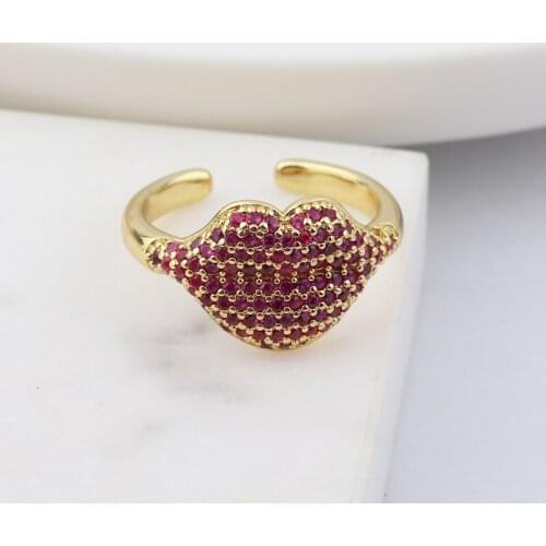 Luxury Sexy Red Lip Zircon Wedding Rings for Women Exquisite Party Engagement Female Rings Jewelry Gift