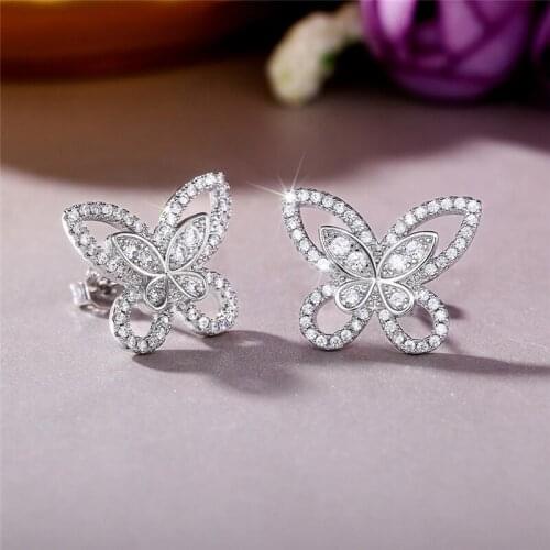 Huitan Hot Sale Butterfly Stud Earrings Romantic Accessories for Women Wedding Engagement Party Statement Earrings Jewelry 2021