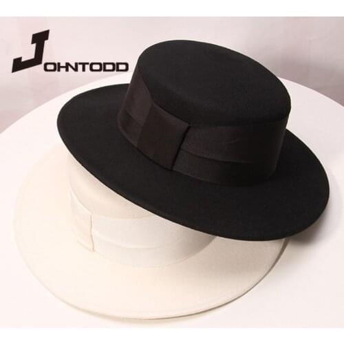 Black/white wide brim simple church derby top hat Panama solid felt fedora hat for men and women 100% wool top hat kentucky