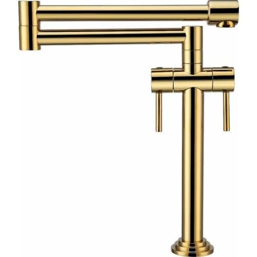 Kitchen Sink Faucets Hot & Cold Solid Brass Sink Mixer Taps Dual Handle Deck Mounted Rotating Foldable Gold/Chrome/Nickel