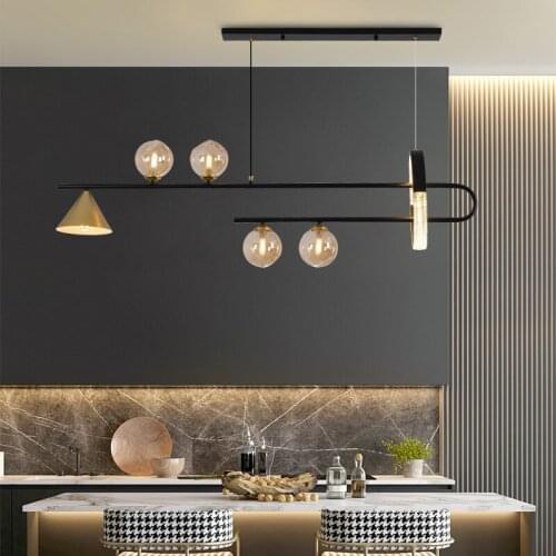 Modern Creative LED Chandelier Dining Room Bar Glass Ball Long Pendant Lamp Restaurant Coffee Shop Nordic Simple Hanging Light