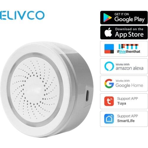 Smart WiFi Siren Alarm Smart Home Security No Hub Required Tuya APP Notification Alerts Workes with Alexa Echo Google Home IFTTT