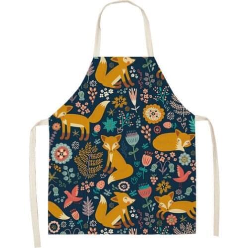 Unisex Modern Fox Printed Aprons Party Funny Linen Nordic Cooking Bib Adult Pinafore Household Cleaning Accessories