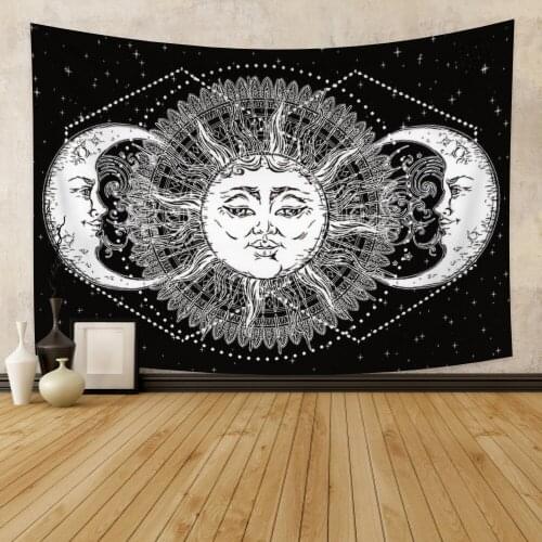 White Sun and Moom Tapestry Vintage Exotic Summer Plant Nature Frame for Bedroom Photography Wall Decor