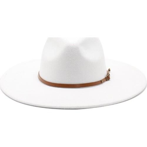 Quality Big edge wool Fedora Hat Women Men Imitation Wool Felt Hats with Metal Chain Decor Panama Fedoras Chapeau Sombrero