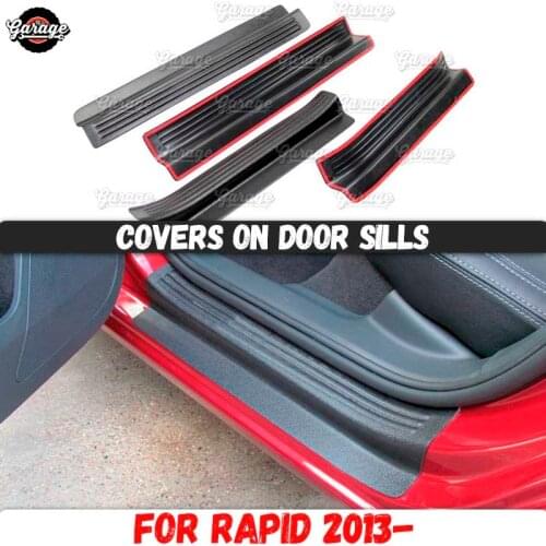 Guard covers on door sills for Skoda Rapid 2013-2018 ABS plastic pads accessories protective plates scratches car styling tuning